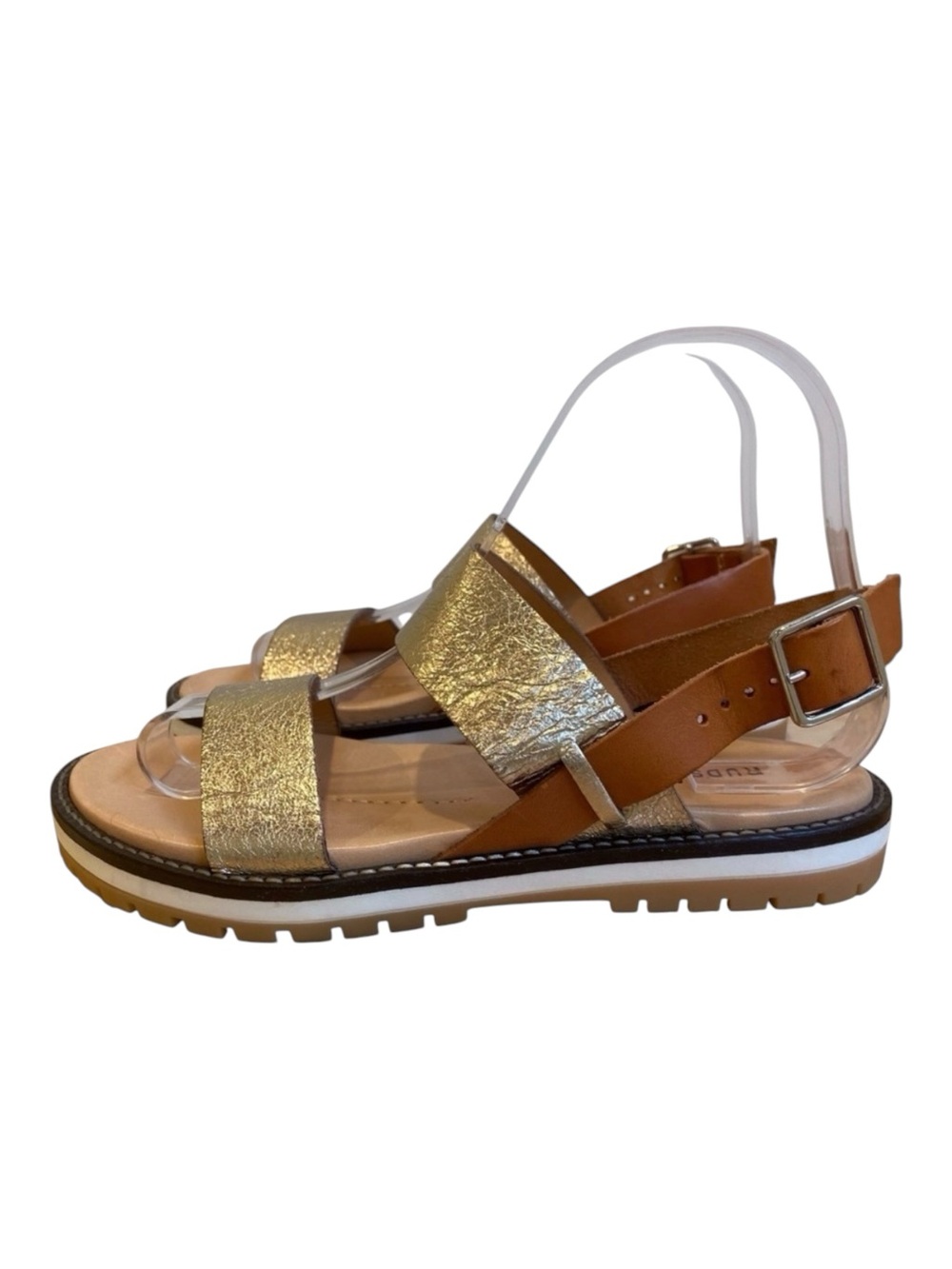 Rudsak platform leather sandals gold tan brown black white back strap size 35